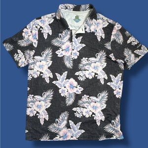 Chubbies Shirt Mens M Black Floral Performance Golf Polo Stretch Hawaiian